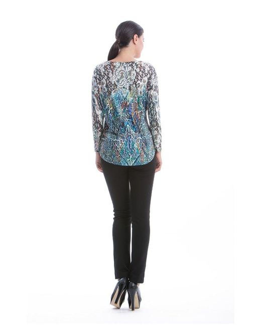 Conquista Blue Patterned Long Sleeve Top