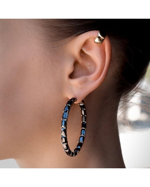 SALLY SKOUFIS Metallic Inspired Hoop Earrings With Made Cz Diamond Stimulant