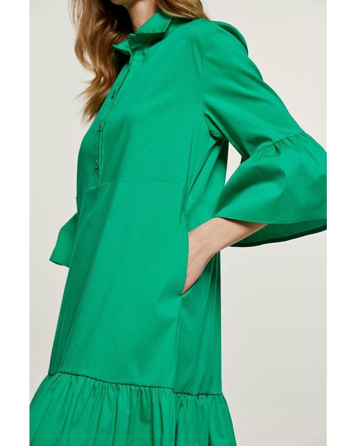 Conquista Green Bell Sleeve Dress With Ruffle Hem