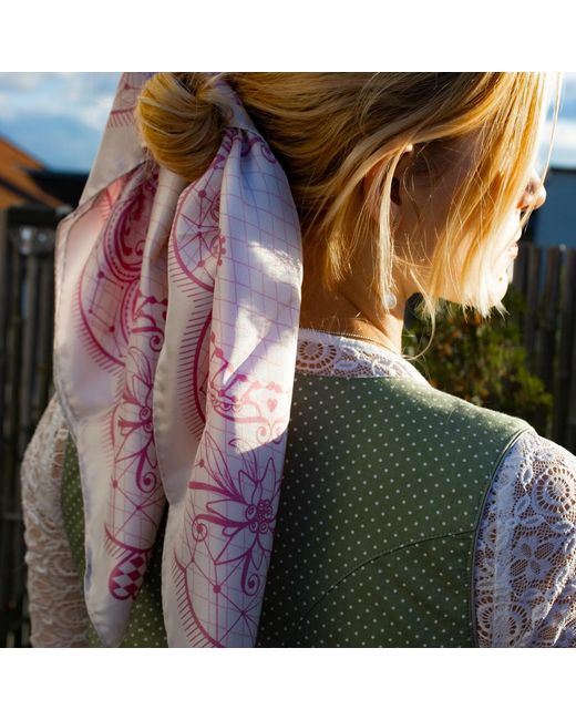 Lamberty Munich Pink Horse Festivity Midi Silk Scarf Soft Rose