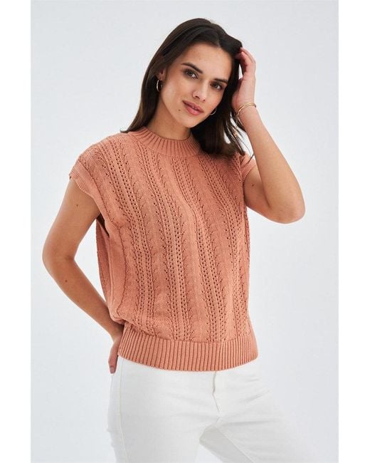 Peraluna Orange Sima O-Neck Openwork Knit Blouse