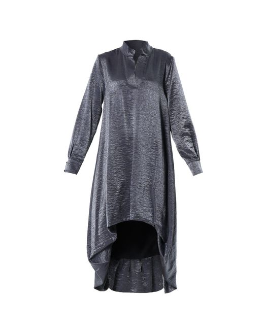 Metamorph Gray Shiny Metallic High-Low Dress