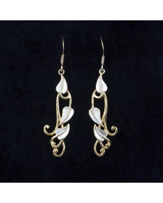 Simon Kemp Jewellers Metallic Long Leaves, William Morris Drop Earrings Eighteen Carat On Solid Sterling