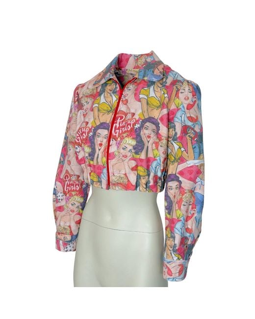 Couture to Your Door Pink Upcycled Pin Up Cropped Denim Jacket