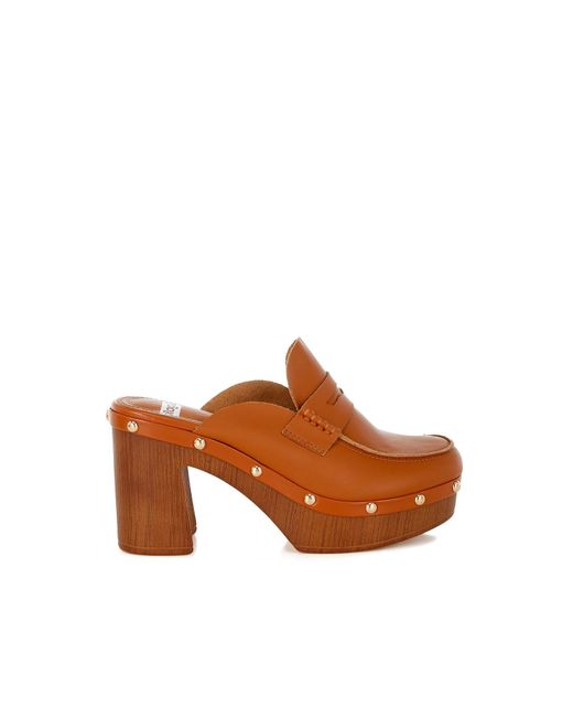 Rag & Co Brown Lyrac Recycled Leather Platform Clogs