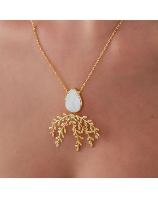 Spero London Metallic Mother Of Pearl Branch Sterling Statement Necklace