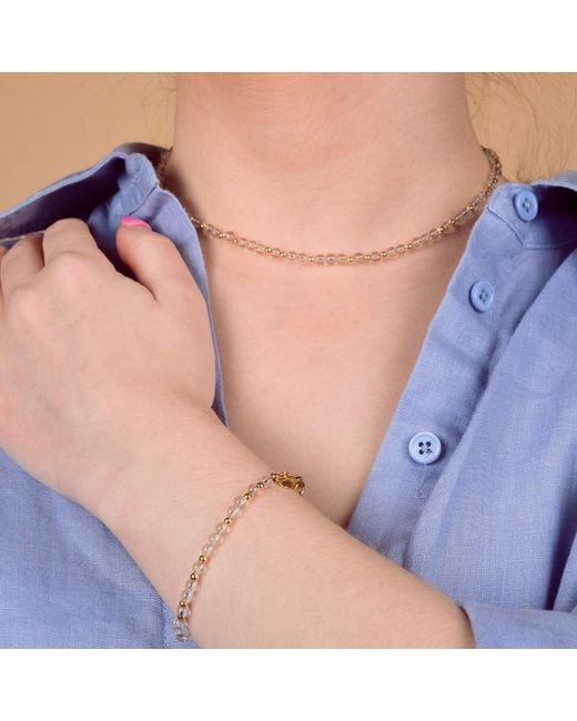 Nellou Jewellery Metallic Neutrals Jewel Bead April Birthstone Necklace Plated Sterling