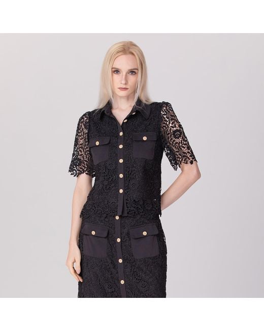 Smart and Joy Black Lace And Center Buttons Shirt