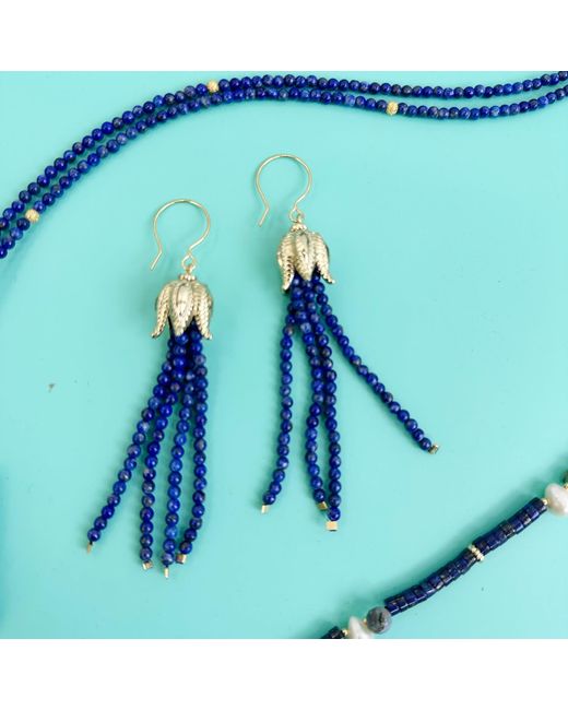 Farra Blue Lapis Tassel Earrings