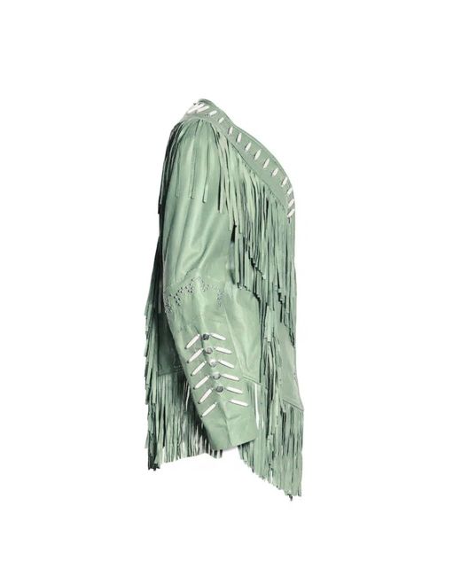 Zasta Studio Green The Leader- Beads & Fringes Leather Jacket