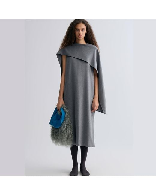 FRONT ROW SHOP Gray Opera Cape Maxi Dress