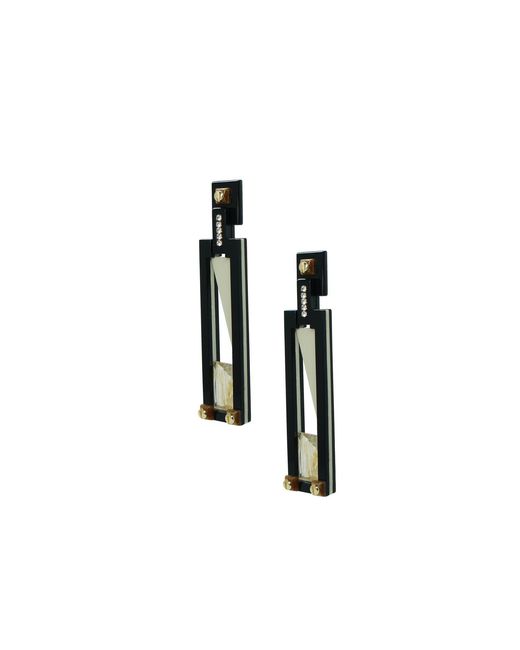 Gissa Bicalho Black Handmade Acrylic Earring Long Deco Rectangular Cut Stone Clay