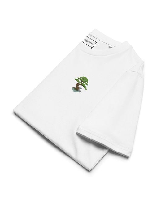 Anchor and Crew White Bonsai Garden Dystopia Organic Cotton Embroidered T-Shirt for men
