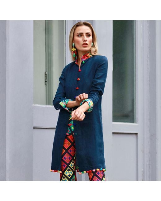 Beatrice von Tresckow Blue Verdon Linen Nehru Jacket