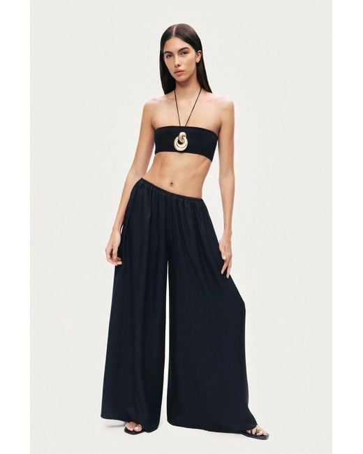 Nocturne Black Elasticated Wide-Leg Pants