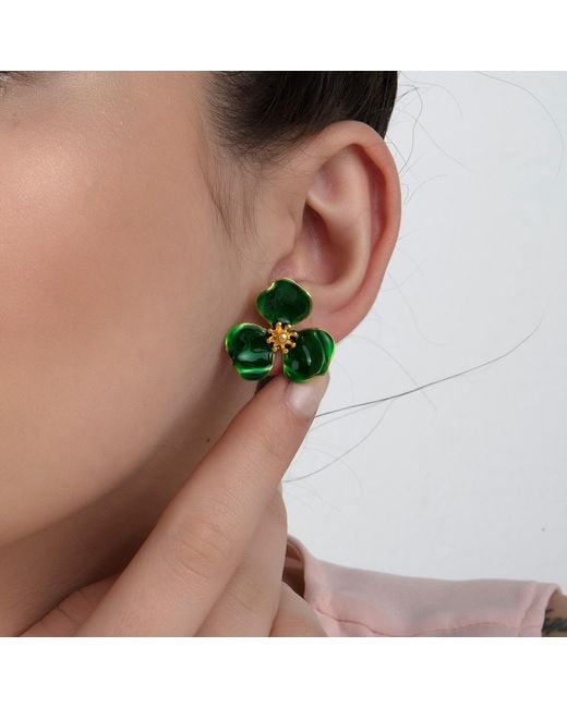 Milou Jewelry Green Bloom Flower Earrings