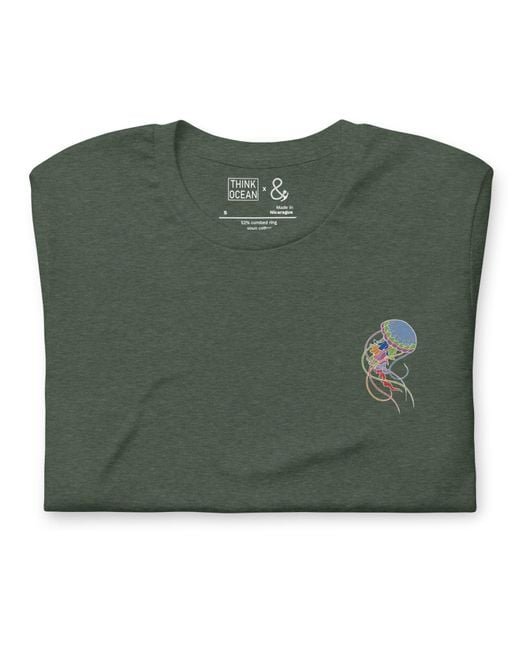 Anchor and Crew Green Forest Think Ocean Jellyfish Fluorescence Cotton Embroidered T-Shirt for men