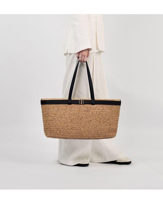 Apatchy London Natural The Esme Raffia Tote Bag With Leather Trim
