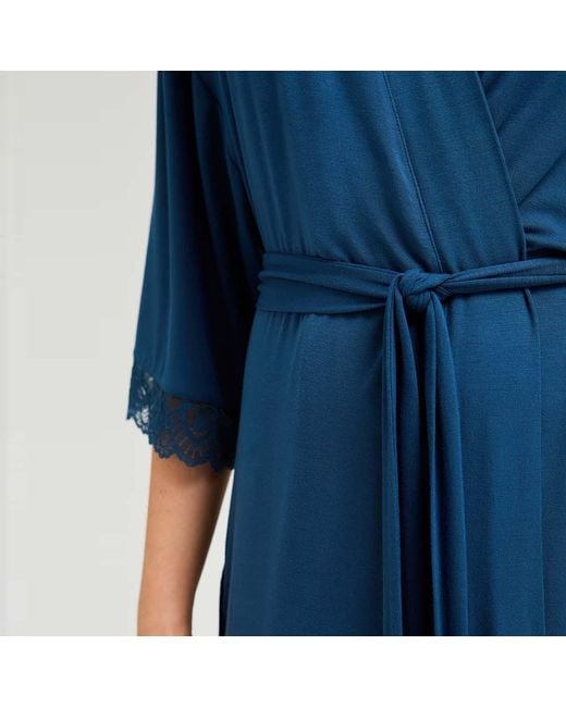 Pretty You London Blue Bamboo Lace Kimono Robe
