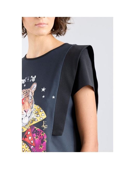 The Extreme Collection Black Structured T-Shirt With Tiger Print