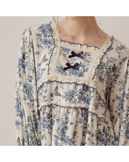 Luna Luz Blue Jardin Modal-Cotton Square-Neck Pajama Set