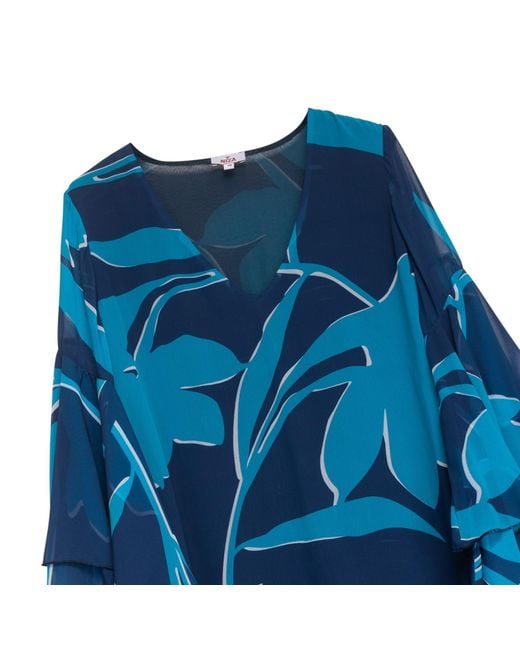 Niza Blue Long Printed Straight Leg Trousers