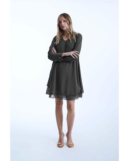 James Lakeland Gray Long Sleeve Charcoal Wave Hem Dress