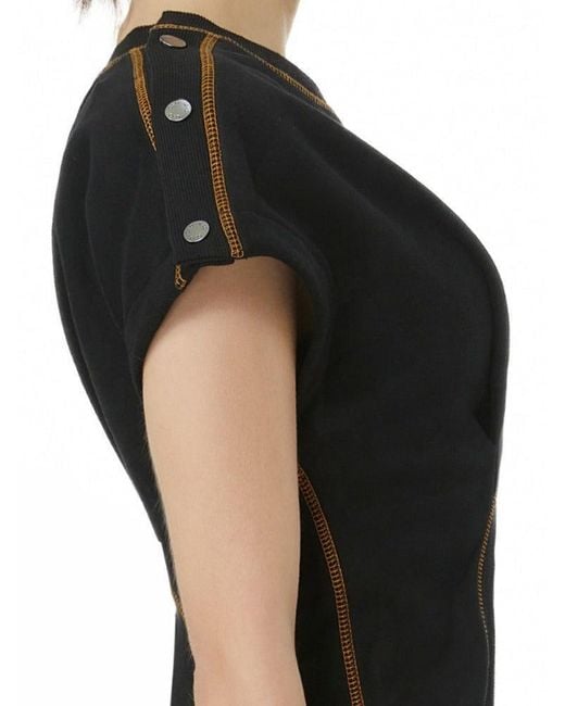 Gao Republic Black Tank Top Fitted Asymmetric Panelled Jersey