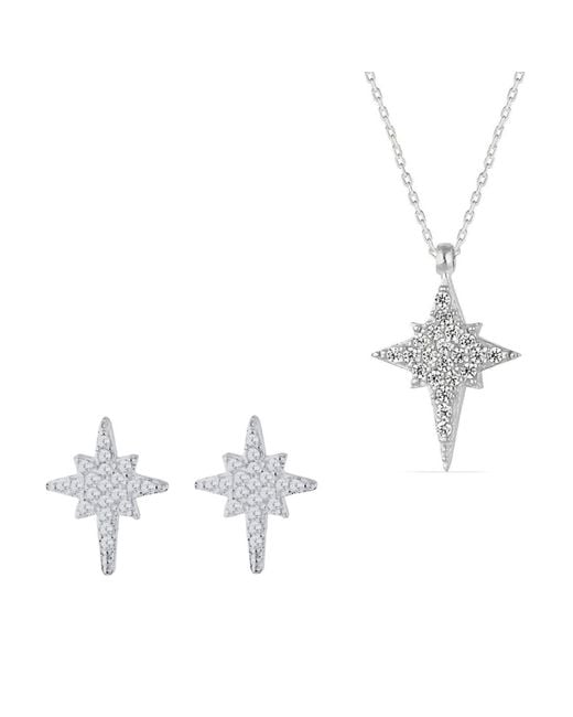 Spero London Metallic Northern Star Polaris Starburst Sterling Necklace & Stud Earring Set