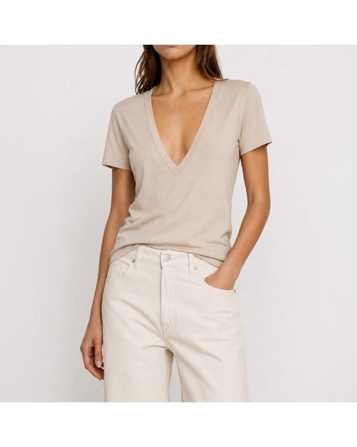 NOEND Natural Neutrals Supima Cotton Plunge V-Neck Tee
