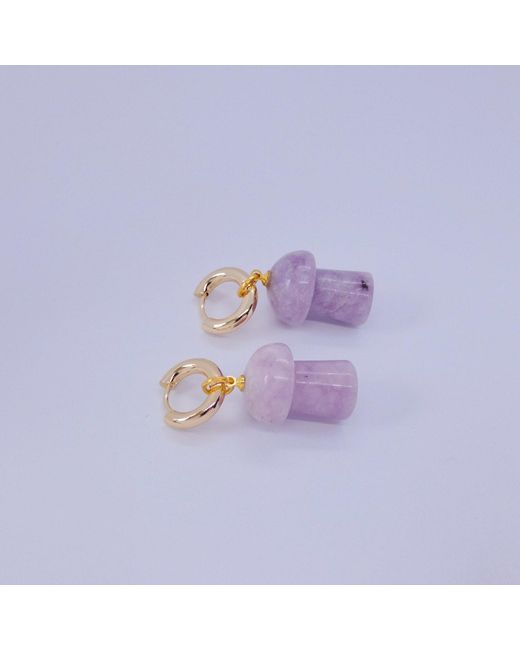 VALERIE CHIC Metallic Mushroom Jade Hoop Earrings 18K