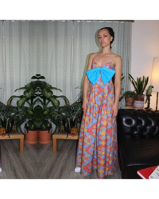 Couture to Your Door Red Rose Print Bow Maxi Dress