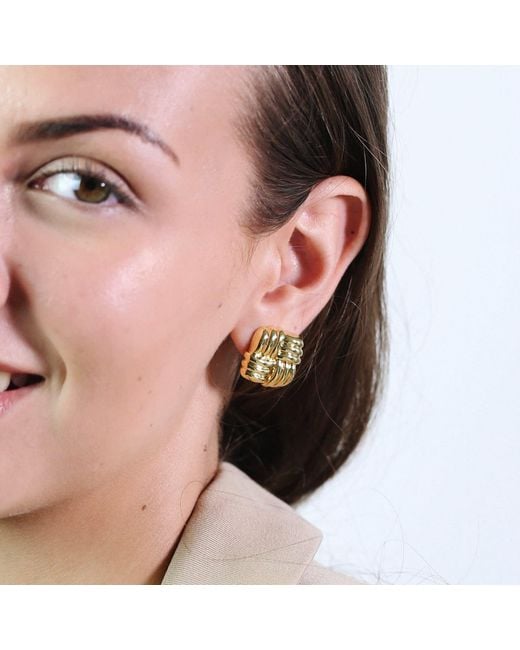 Miss Cecilia Metallic Square Woven Ear Studs