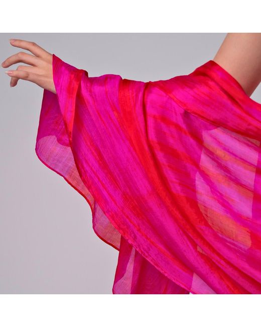 Silk and Bears Pink Hot Brushstroke Silk Scarf – Hand-Dyed Mulberry Silk Shawl, Beach & Pool Party Cover-Up