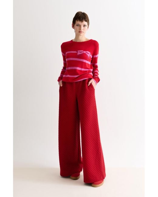 Louche Red Flory Scallop Quilt Wide Leg Trouser