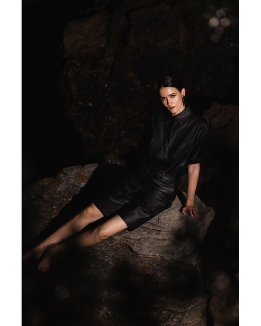 Lendrop Studios Black Mei Short Sleeve Leather Shirt