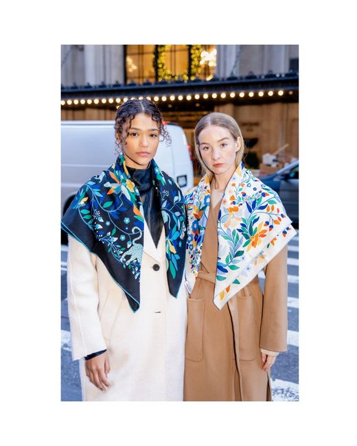Jessie Zhao New York Blue Double Sided Wool Silk Scarf Of Night Jungle Reverie