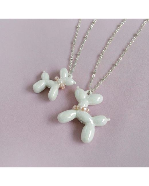 POPORCELAIN Metallic Pearly Porcelain Balloon Doggie Necklace, Tone