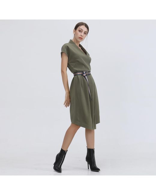 Smart and Joy Green Wrap Effect Dress With Belt