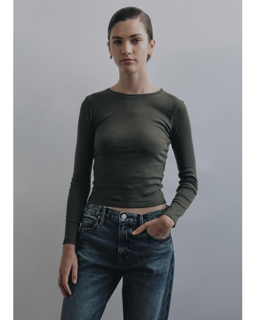 NOEND Gray Essential Ribbed Long Sleeve Crop Top