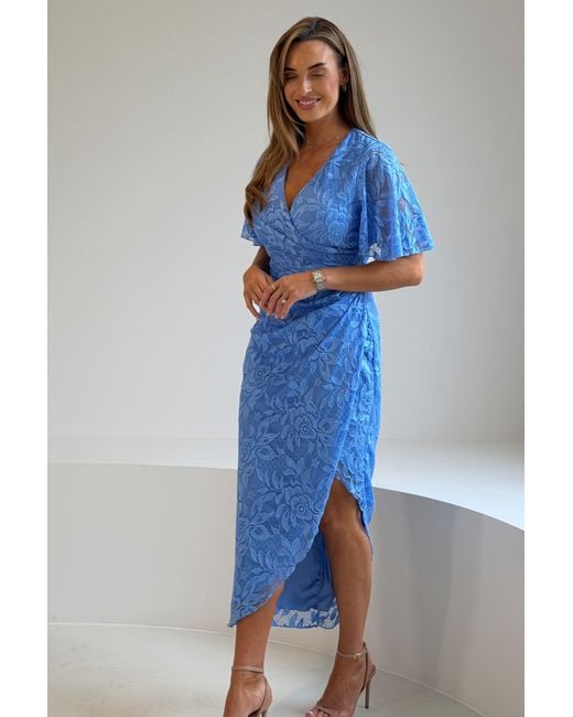 Girl In Mind Blue Natasha Angel Sleeve Wrap Midi Dress