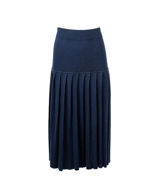 Zenzee Blue Silk Cashmere Pleated Skirt
