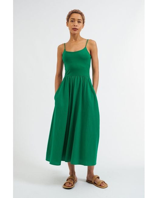 Louche Green Soumia Jersey Bodice And Recycled Cotton Skirt Midaxi Dress