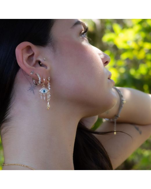 Ebru Jewelry Metallic Guidance Star Evil Eye & Diamond Hoop Protection Trio Earring Set