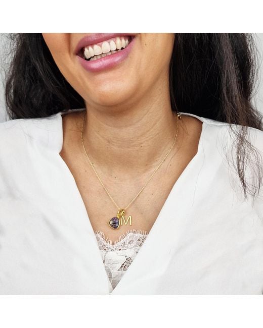 Harfi Metallic Vermeil Plated Amethyst February Birthstone Initial Charm Necklace
