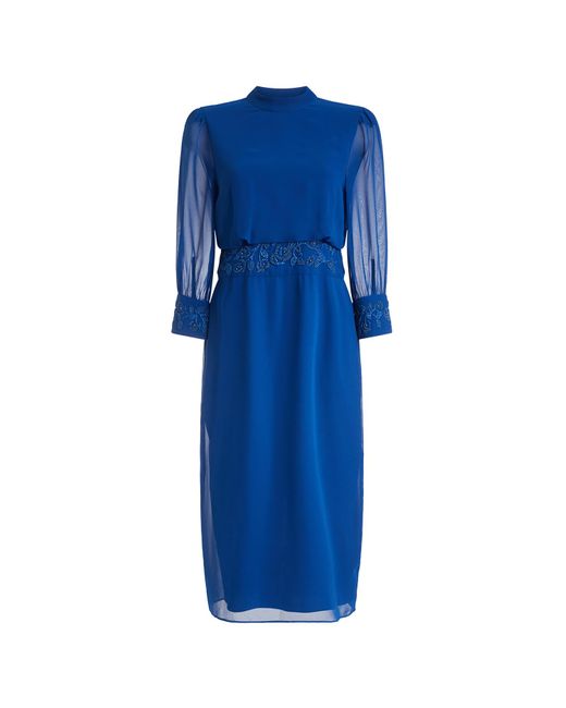 Hope & Ivy Blue The Pauline Embellished High Neck Pencil Dress With Beaded Bust