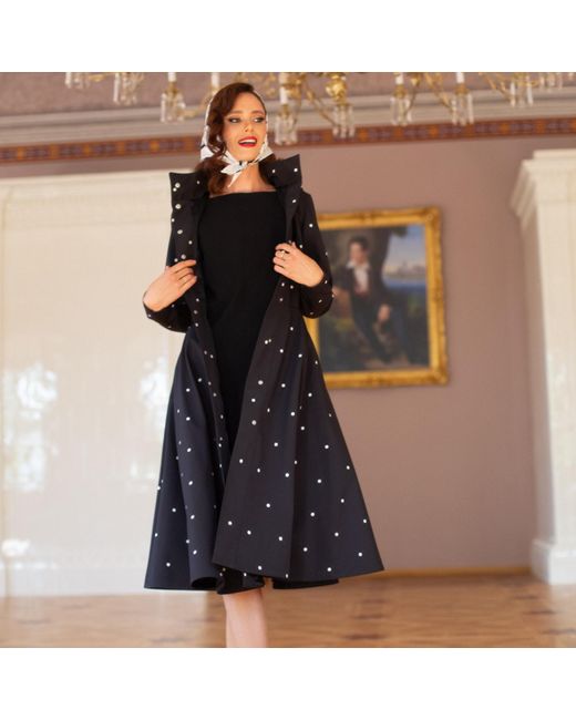 RainSisters Black Fitted & Flared Coat With Detachable Hood: Timeless Polka Dots