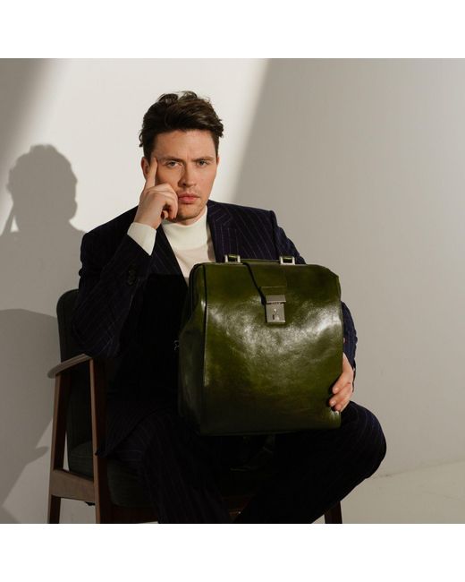 Time Resistance Green Leather Backpack for men