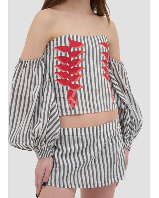 Manuela Cabrales White Heliconia Block Print Top