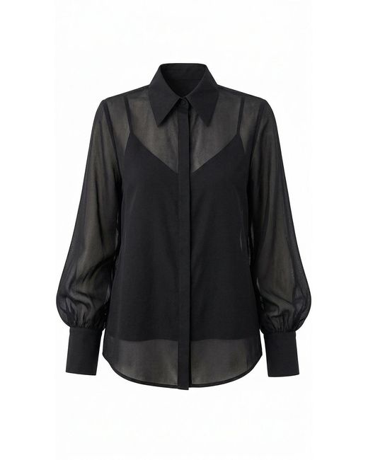 Exquise Black Madelyn Balloon Sleeve Sheer Shirt
